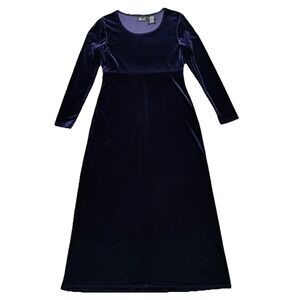 Vtg Kathie Lee Dress S‎ 4-6 Purple Velvet Maxi Long Sleeve Whimsigoth Y2K